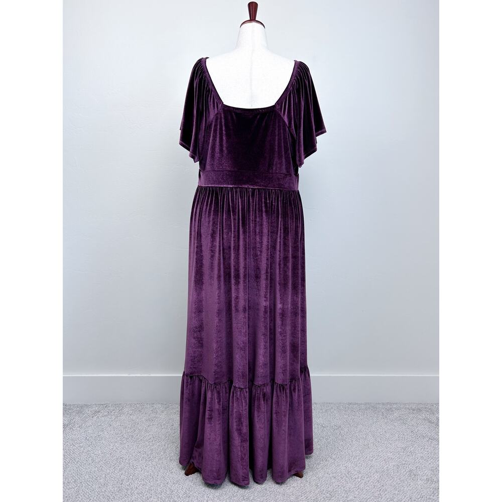 Torrid Winetasting Velvet Stretchy V-Neck Flutter Sleeve Surplice Maxi Dress 3X - Picture 9 of 13